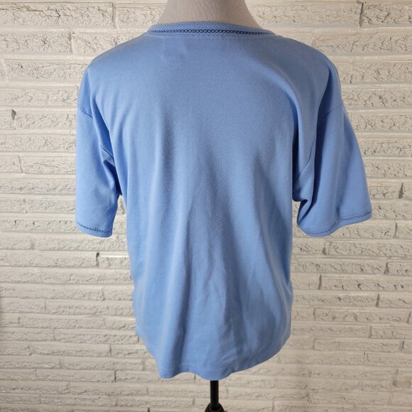 Keneth Too Womens Top Extra Large Tee XL Short Sleeve Blue Crochet BLU102E - Picture 5 of 7